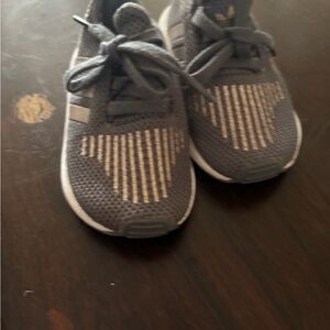 adidas Gray Kids Sneakers with Metallic Stripes